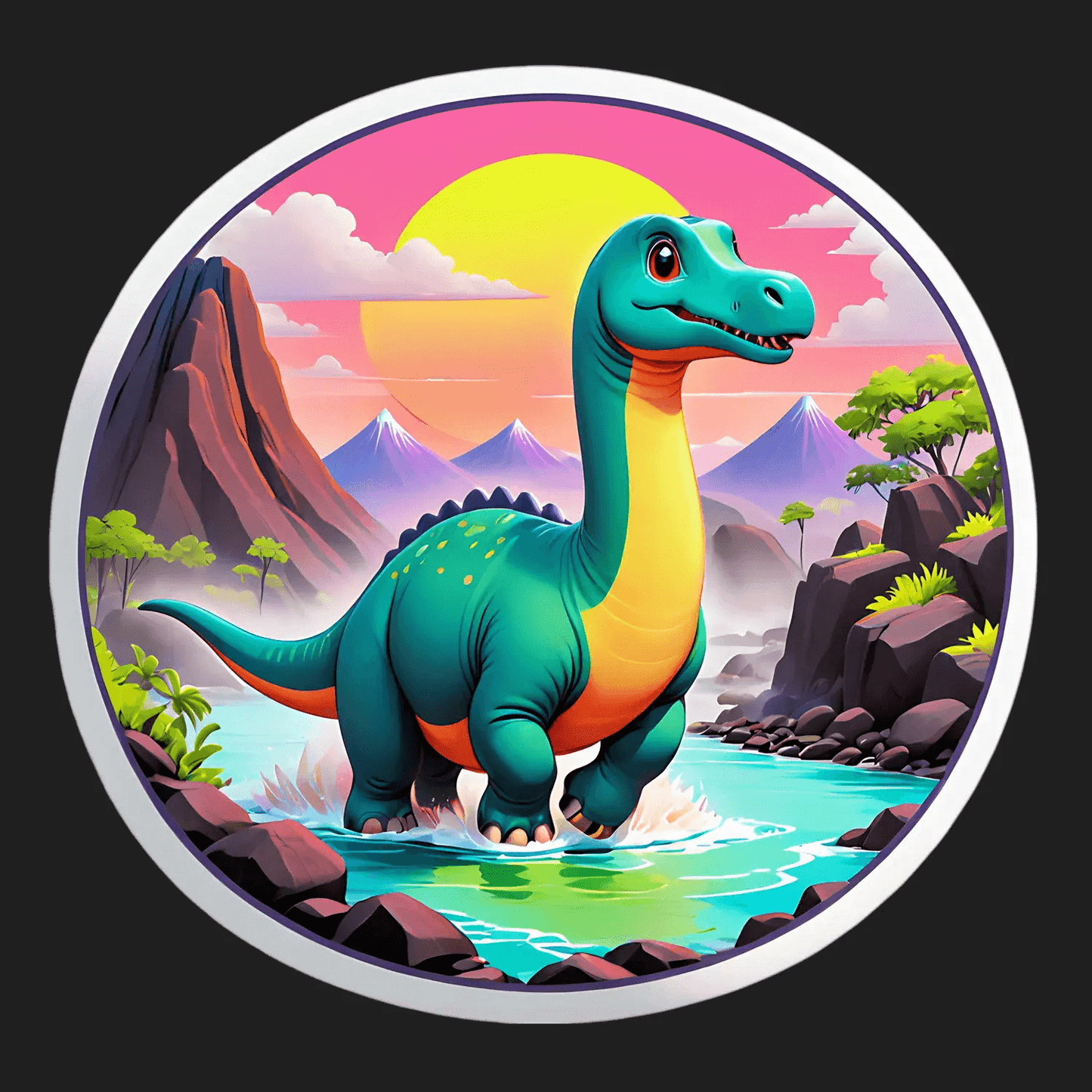 Dinosaur Sunset - Cartoon Sticker - Heat Press Transfer
