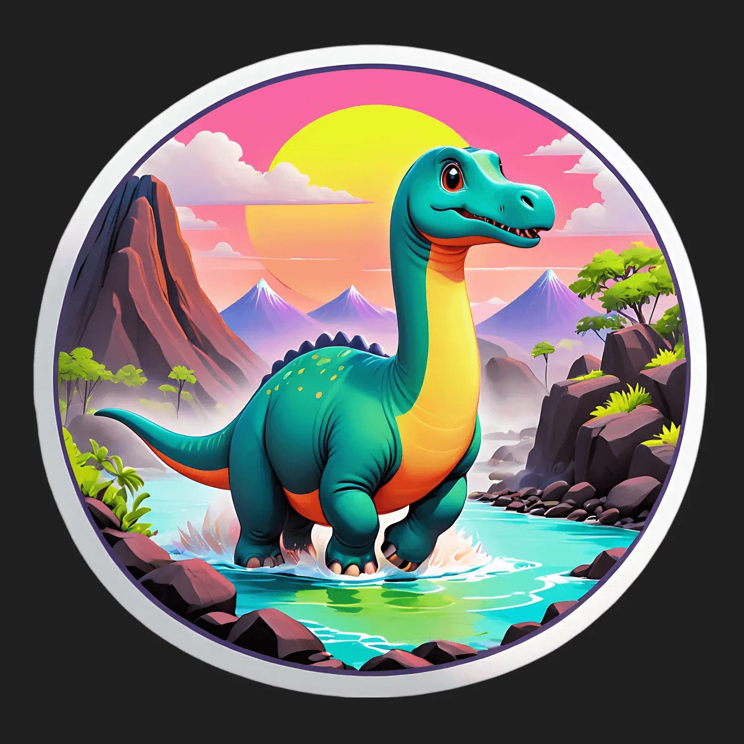 Dinosaur Sunset - Cartoon Sticker - Heat Press Transfer