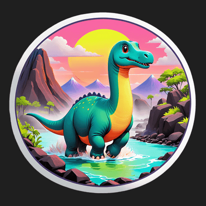 Dinosaur Sunset - Cartoon Sticker - Heat Press Transfer