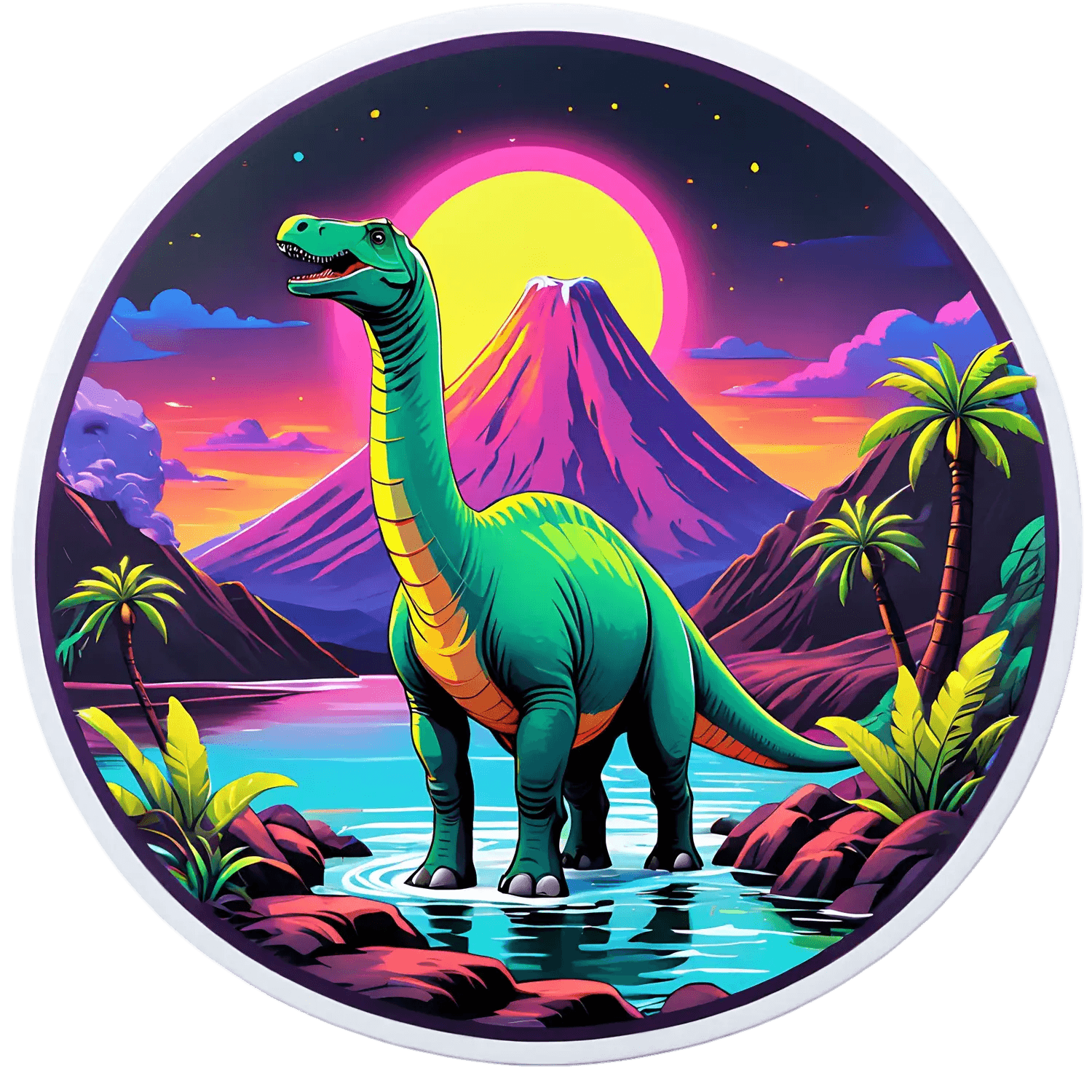 Dinosaur Sunset Sticker - Vibrant Jurassic Scene - Heat Press Transfer