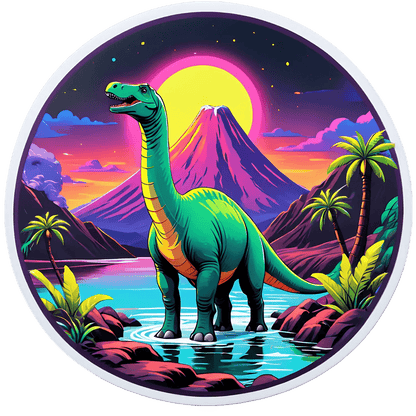 Dinosaur Sunset Sticker - Vibrant Jurassic Scene - Heat Press Transfer