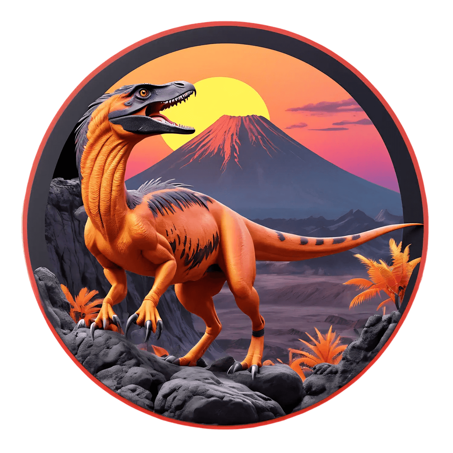 Dinosaur Sunset Sticker - Vibrant UV DTF Design - Heat Press Transfer