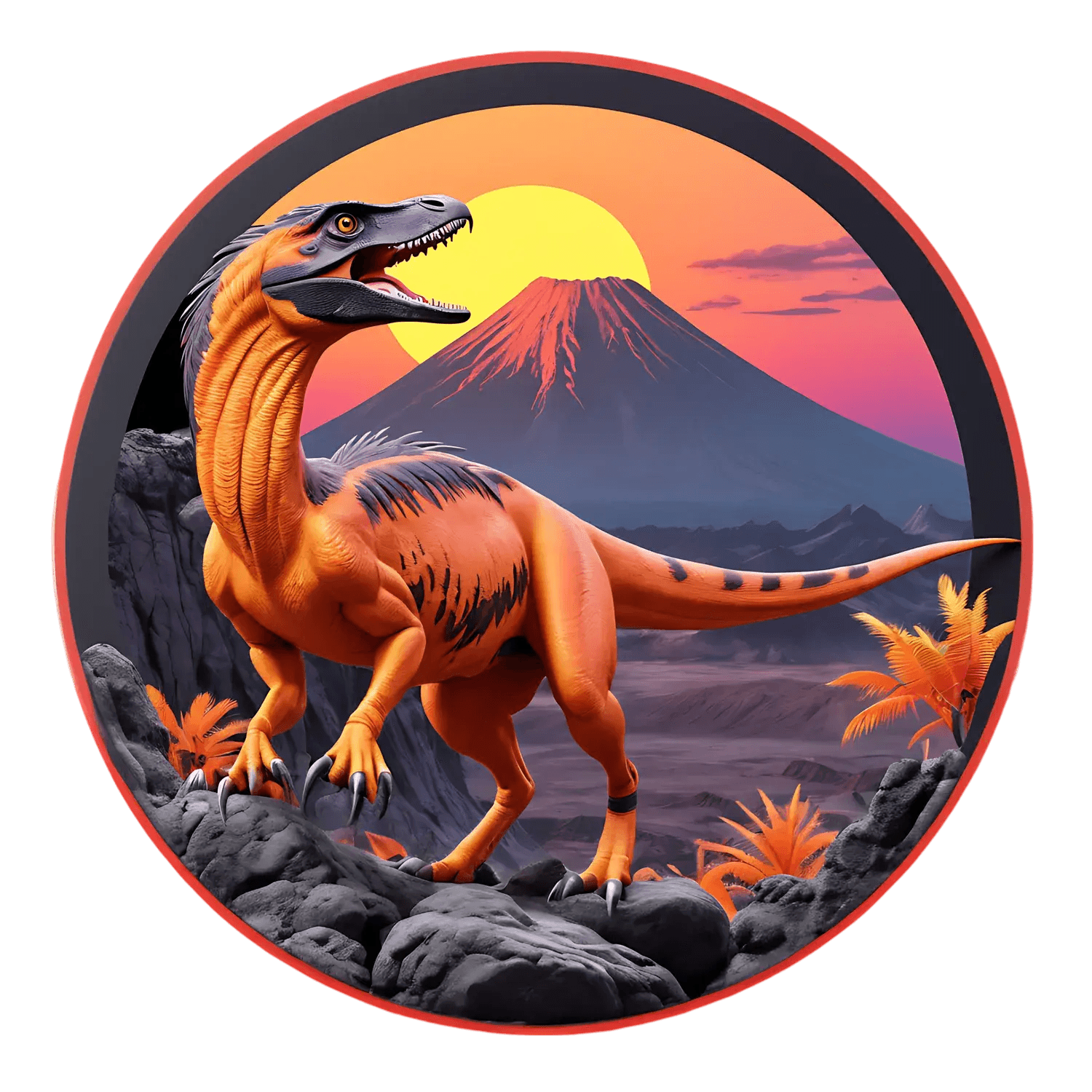 Dinosaur Sunset Sticker - Vibrant UV DTF Design - Heat Press Transfer