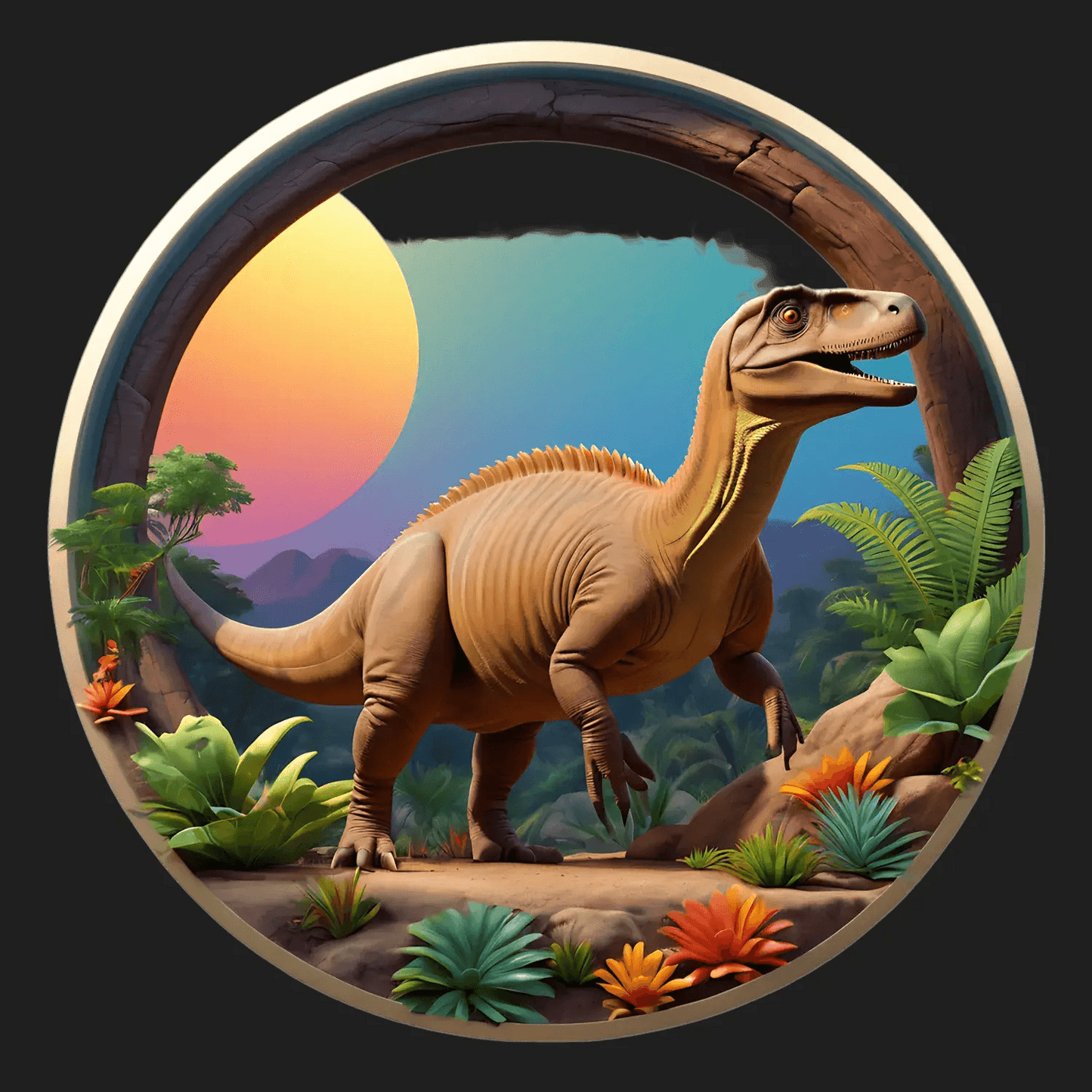 Dinosaur Sunset - UV DTF Sticker - Heat Press Transfer