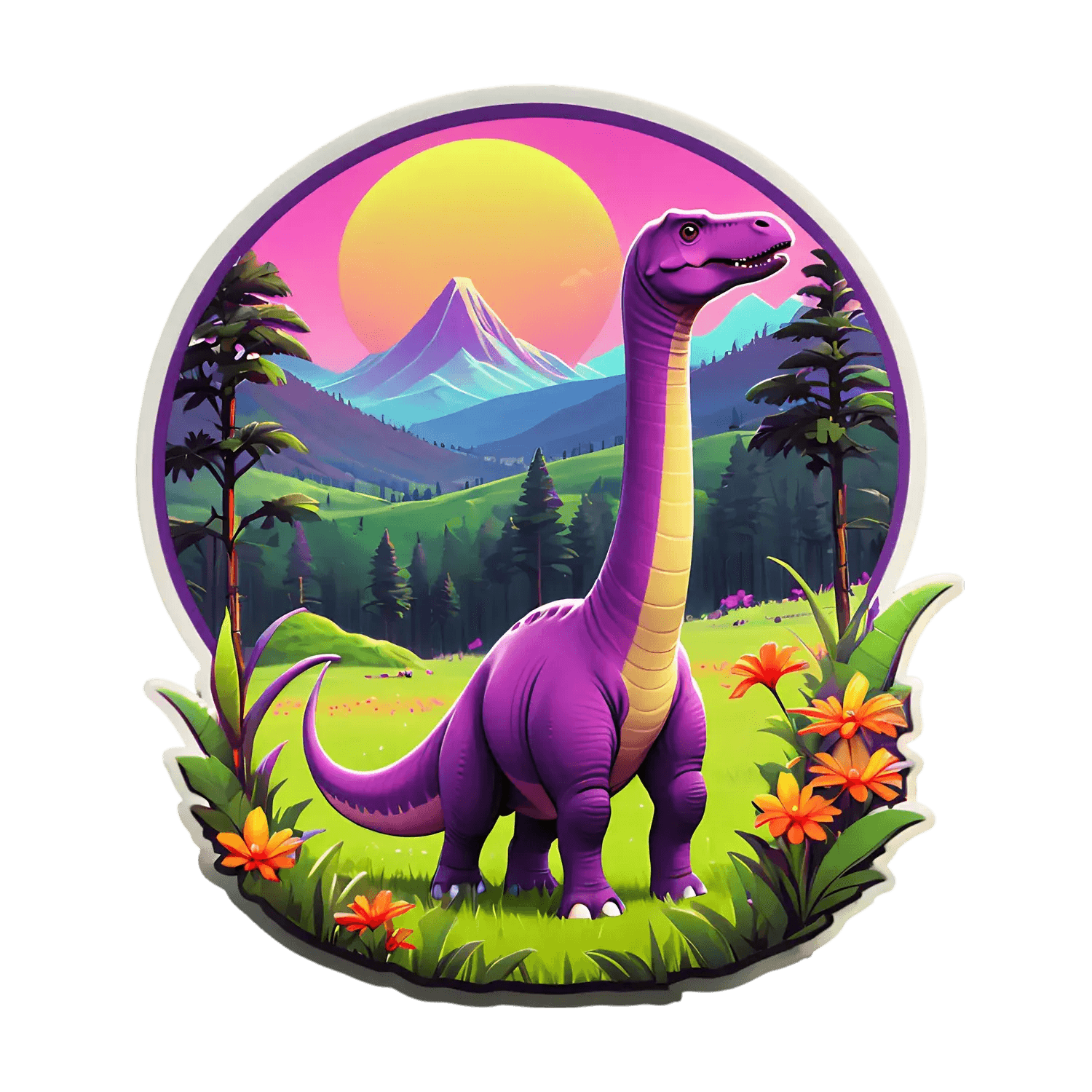 Dinosaur Sunset - Vibrant UV Sticker - Heat Press Transfer