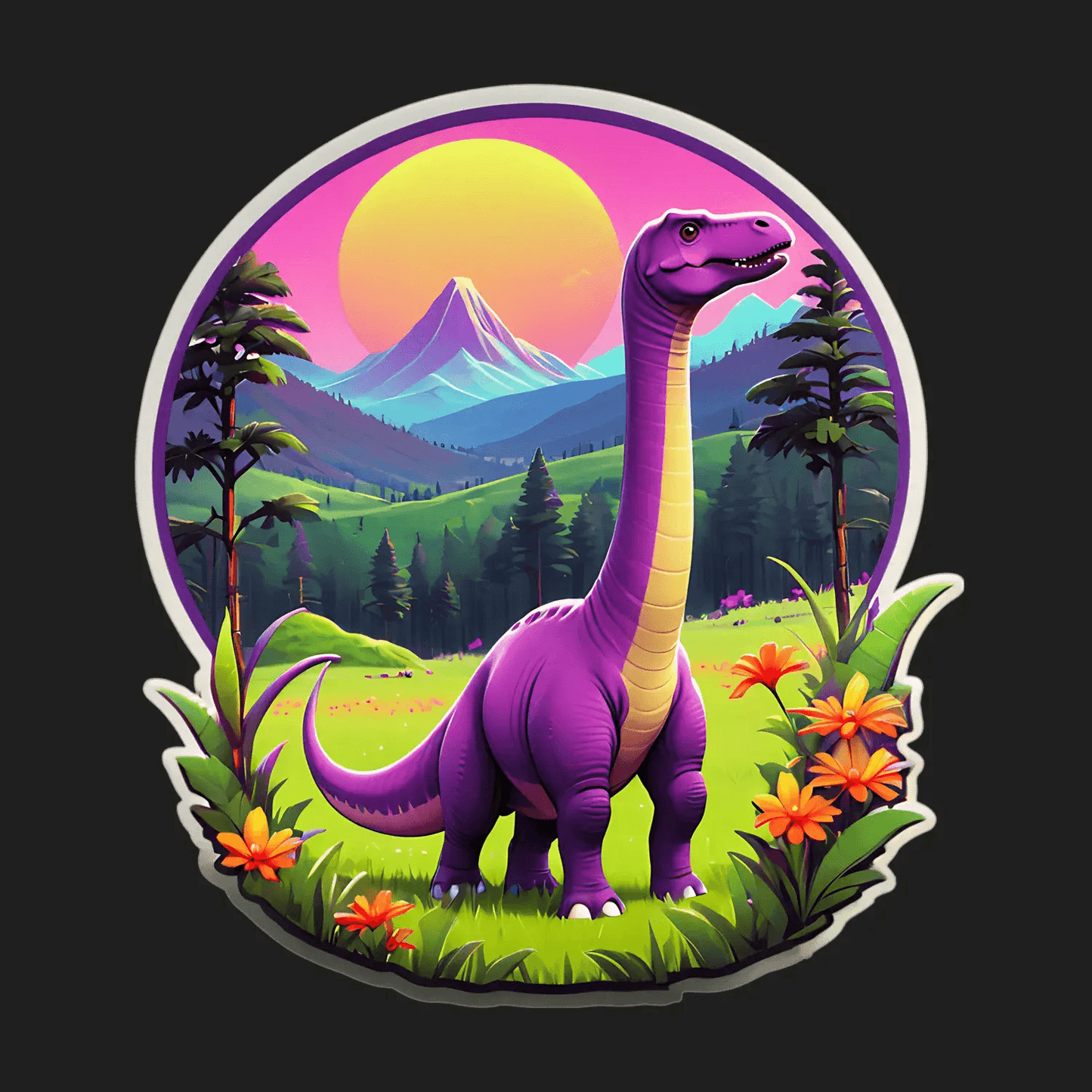 Dinosaur Sunset - Vibrant UV Sticker - Heat Press Transfer