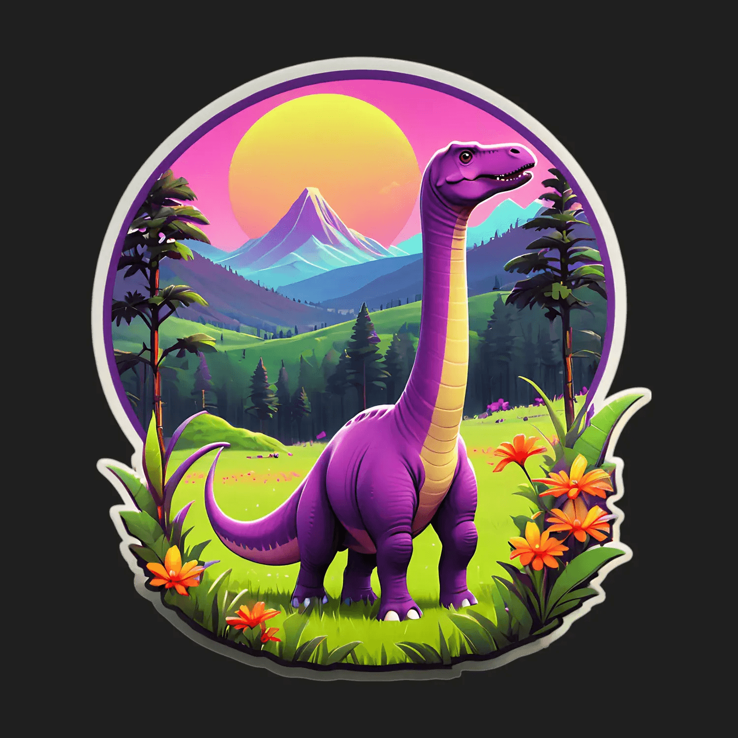 Dinosaur Sunset - Vibrant UV Sticker - Heat Press Transfer