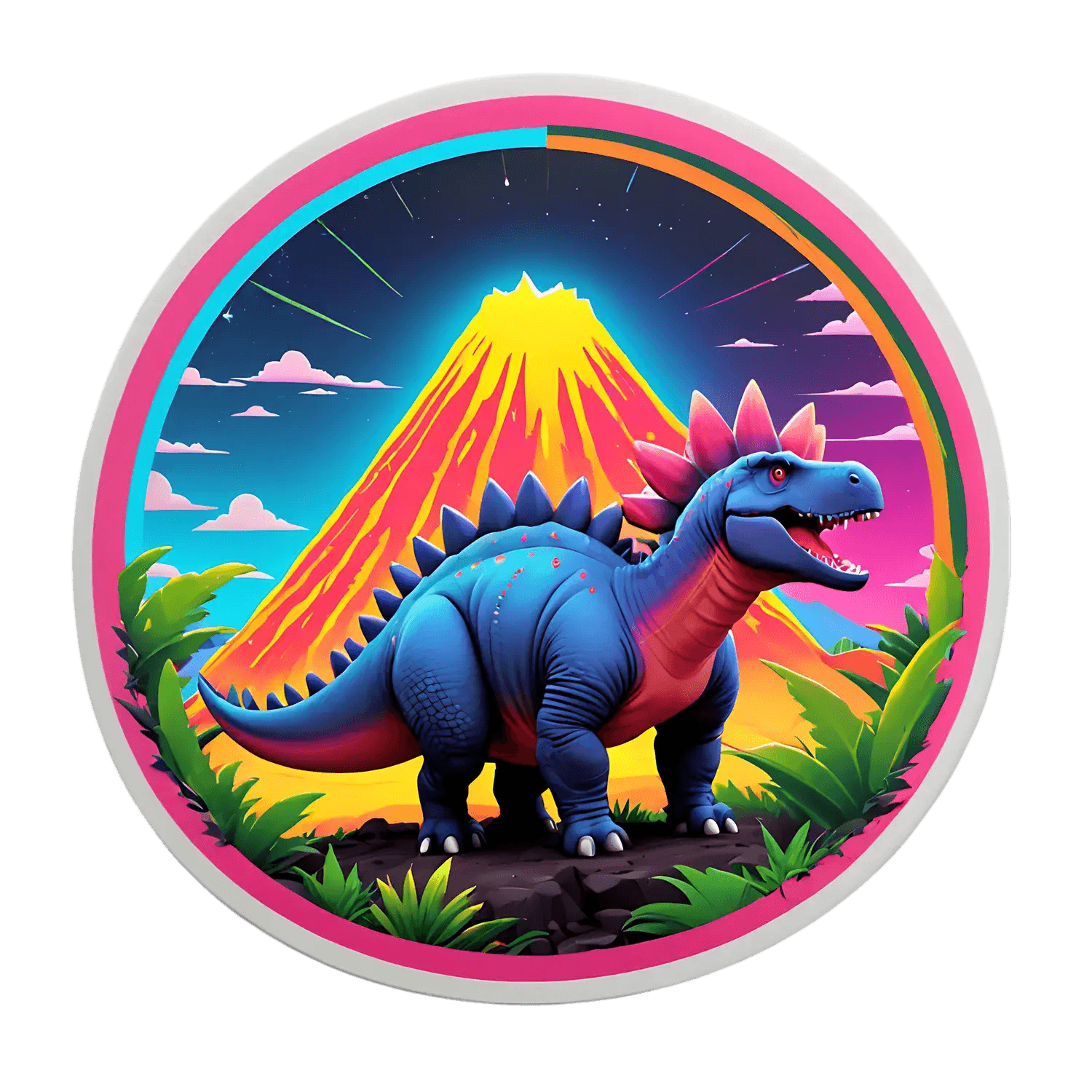 Dinosaur Volcano - Colorful Sticker - Heat Press Transfer