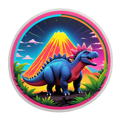 Dinosaur Volcano - Colorful Sticker - Heat Press Transfer