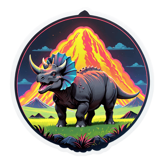 Dinosaur Volcano Sticker - Colorful Jurassic Design - Heat Press Transfer