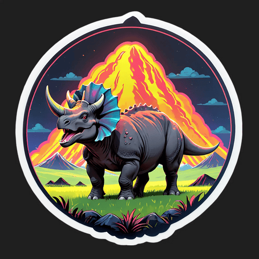 Dinosaur Volcano Sticker - Colorful Jurassic Design - Heat Press Transfer