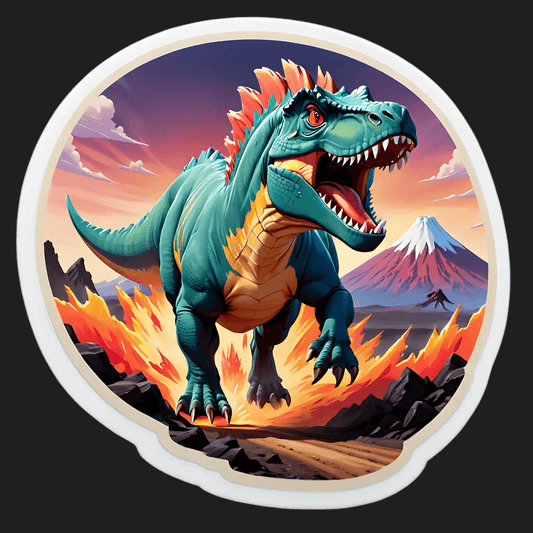Dinosaur Volcano Sticker - Fiery Dino Theme - Heat Press Transfer