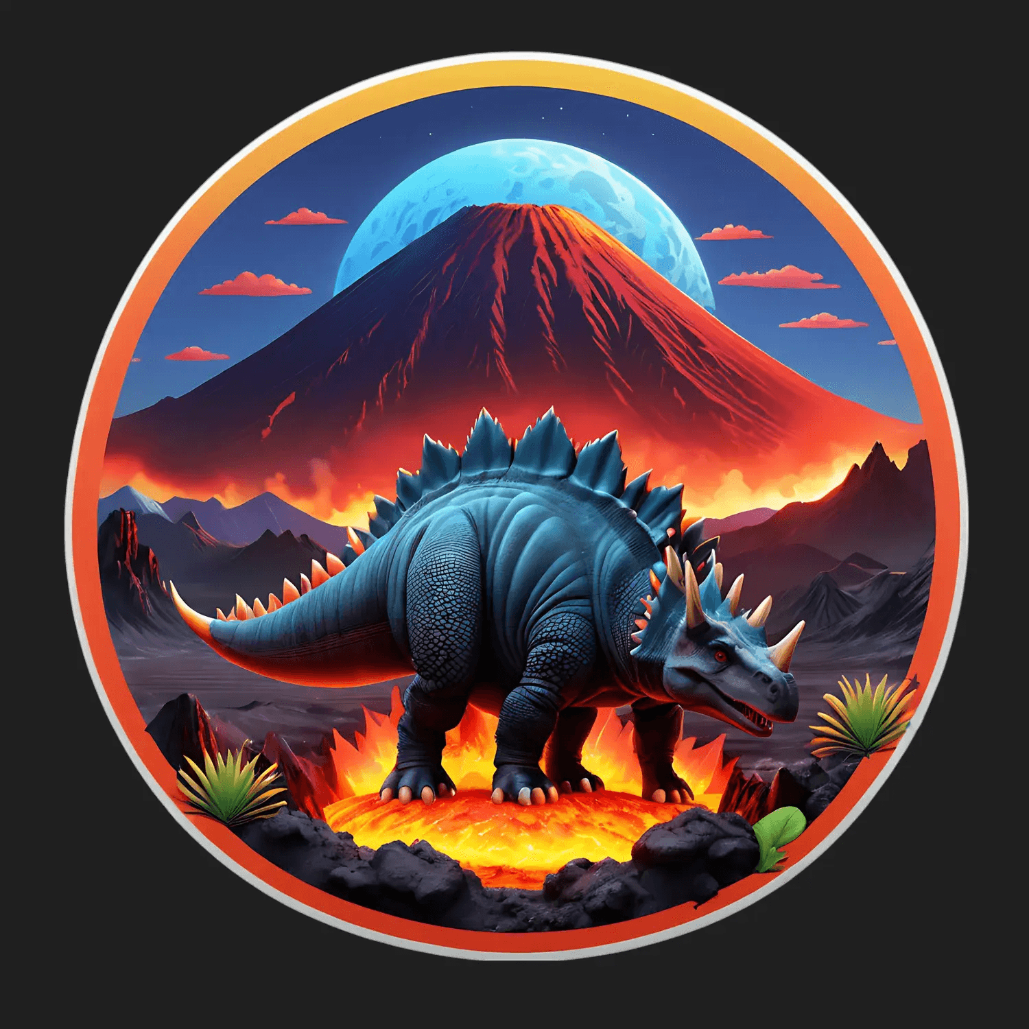 Dinosaur Volcano - Sticker - Heat Press Transfer