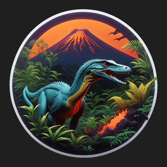 Dinosaur Volcano - Vibrant UV Sticker - Heat Press Transfer