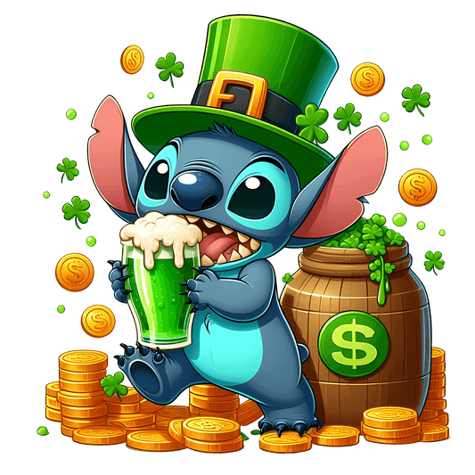 Disney Lilo And Stitch Saint Patrick's Feeling Lucky Design - DTF Ready To Press - Heat Press Transfer