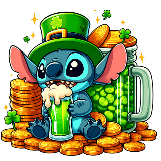 Disney Lilo & Stitch Saint Patrick's Day Beer Lover Design - DTF Ready To Press - Heat Press Transfer