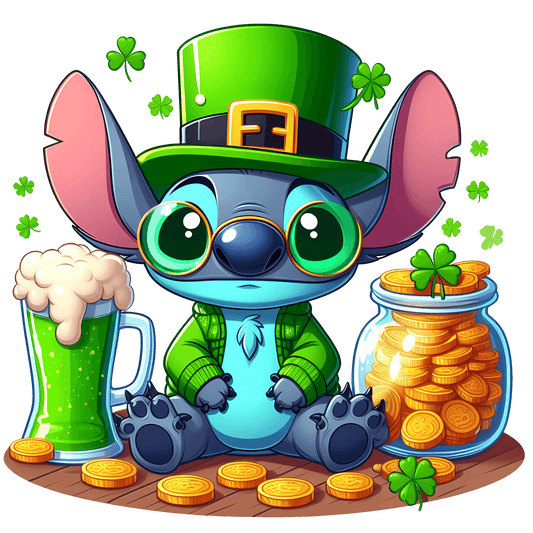Disney Lilo & Stitch Saint Patty's Day Beer Lover Design - DTF Ready To Press - Heat Press Transfer