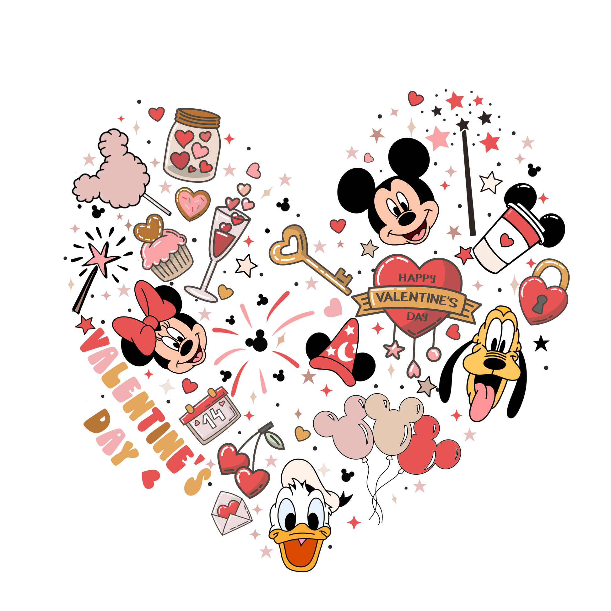 Disney Mickey Mouse Valentine's Day Heart Design - DTF Ready To Press - Heat Press Transfer