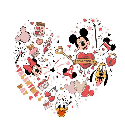 Disney Mickey Mouse Valentine's Day Heart Design - DTF Ready To Press - Heat Press Transfer