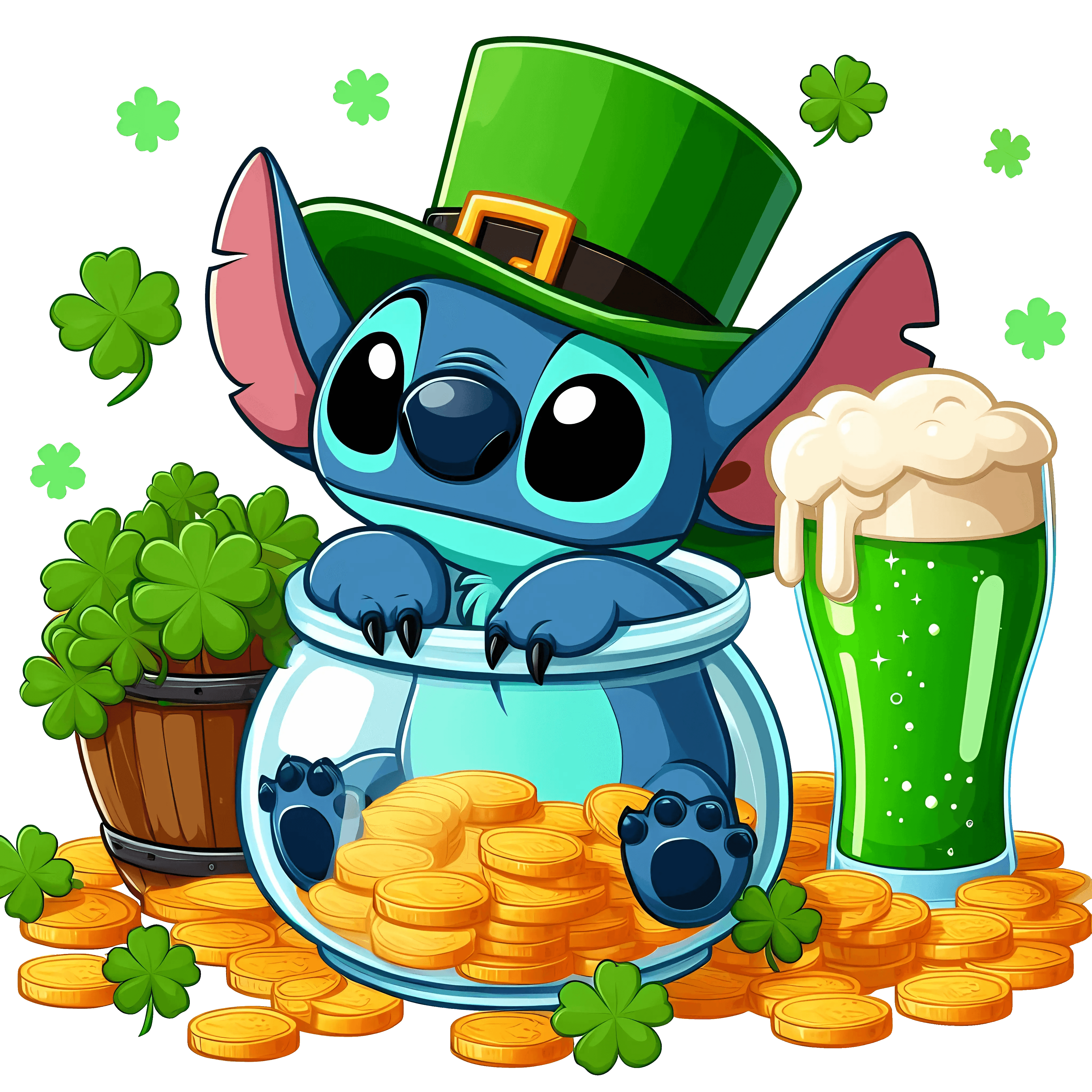 Disney Stitch Green Beer Saint Patty's Design - DTF Ready To Press ...