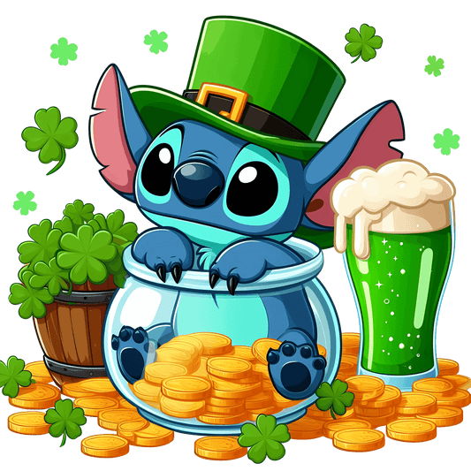 Disney Stitch Green Beer Saint Patty's Design - DTF Ready To Press - Heat Press Transfer