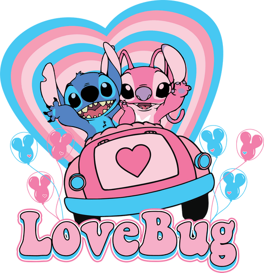 Disney Stitch Love Bug Valentine's Day Design - DTF Ready To Press - Heat Press Transfer