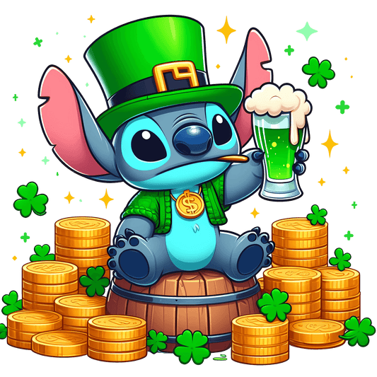Disney Stitch St Patrick's Day Green Beer Design - DTF Ready To Press - Heat Press Transfer