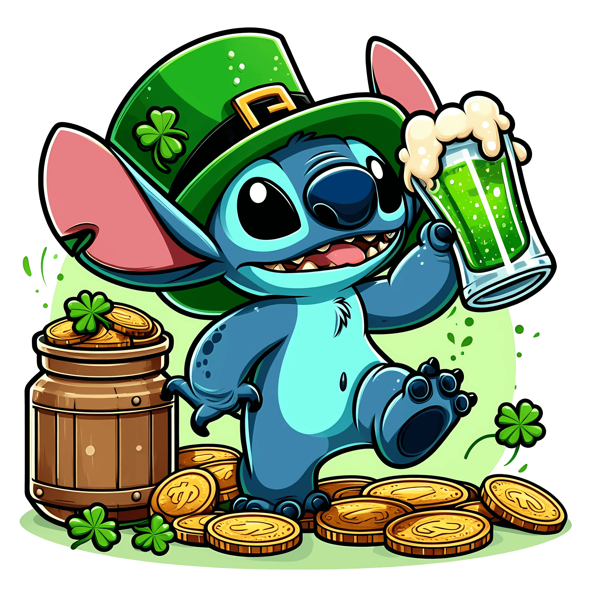 Disney Stitch St Patrick's Lucky Clover Design - DTF Ready To Press - Heat Press Transfer