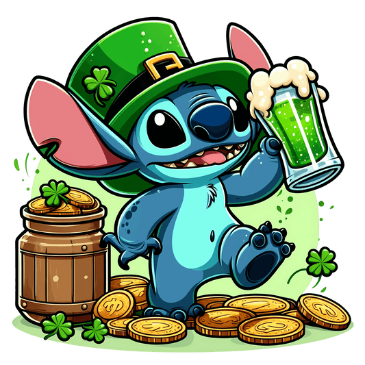 Disney Stitch St Patrick's Lucky Clover Design - DTF Ready To Press - Heat Press Transfer