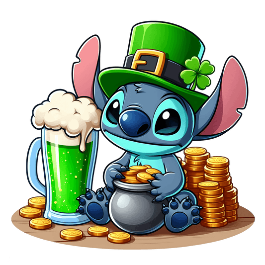 Disney Stitch St. Patty's Green Beer Design - DTF Ready To Press - Heat Press Transfer