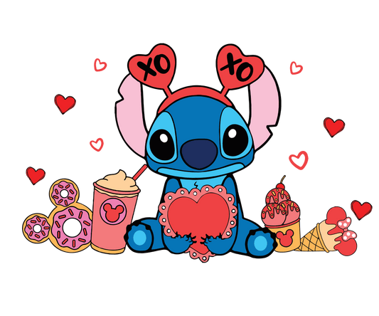 Disney Stitch Valentine's Day XOXO Design - DTF Ready To Press - Heat Press Transfer