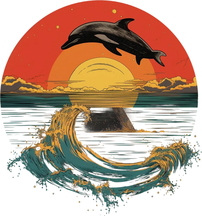 Dolphin Sunset Wave - DTF Ready to Press - Heat Press Transfer