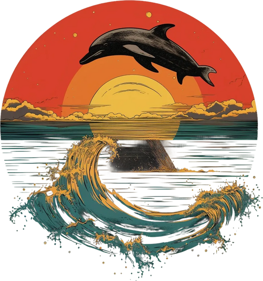 Dolphin Sunset Wave - DTF Ready to Press - Heat Press Transfer