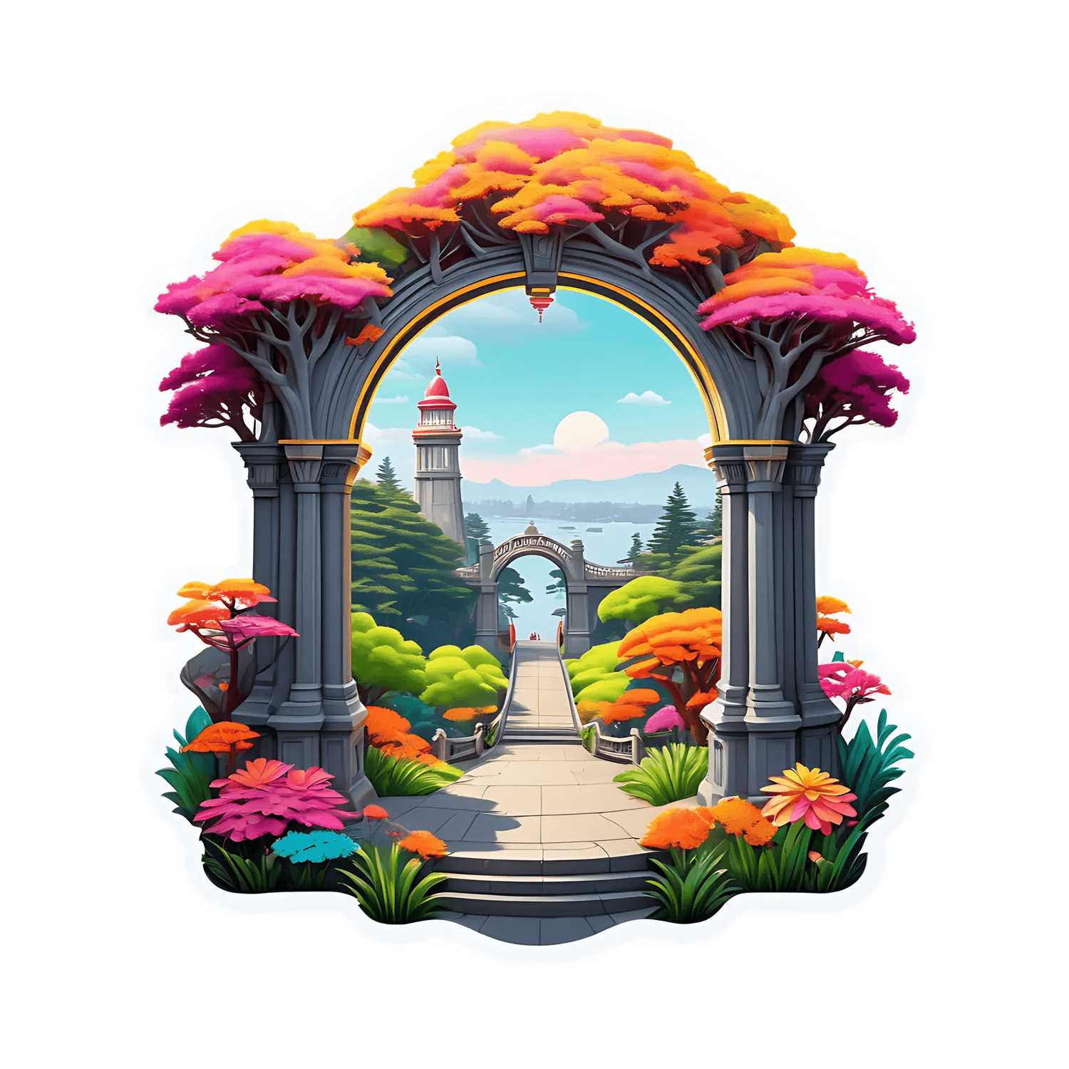 Dreamy Archway Sticker - Colorful Scenic Artwork - Heat Press Transfer