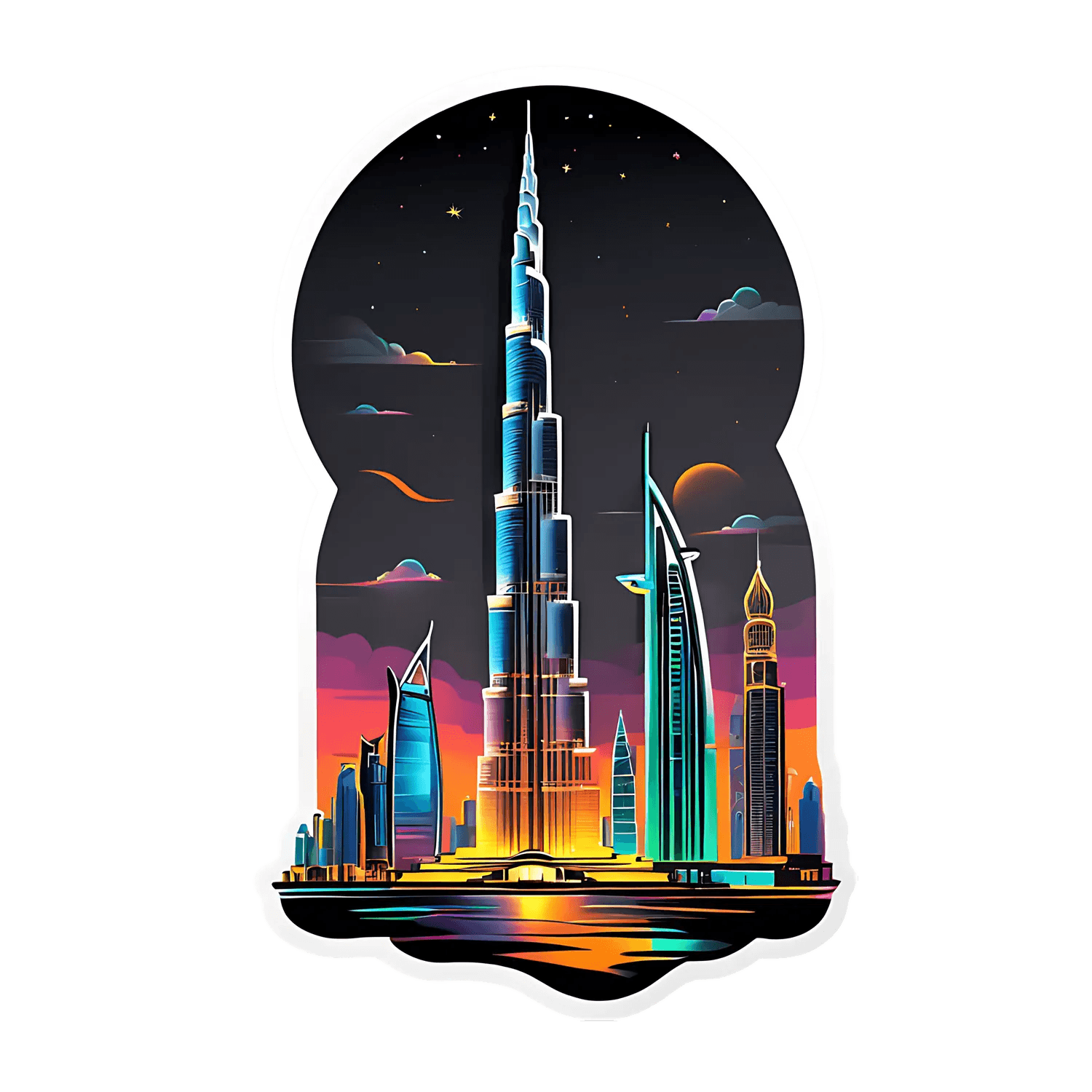 Dubai Skyline Sticker - Vibrant Cityscape Design - Heat Press Transfer