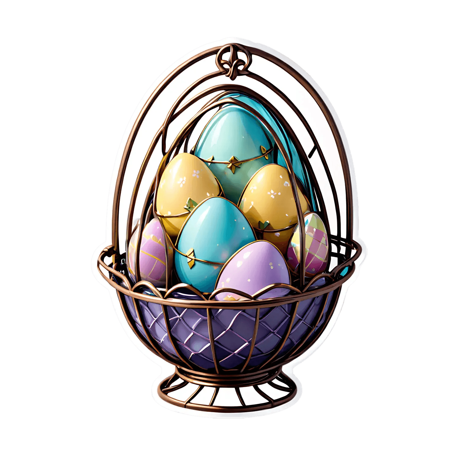 Easter Basket Sticker - Vibrant Egg Design - Heat Press Transfer