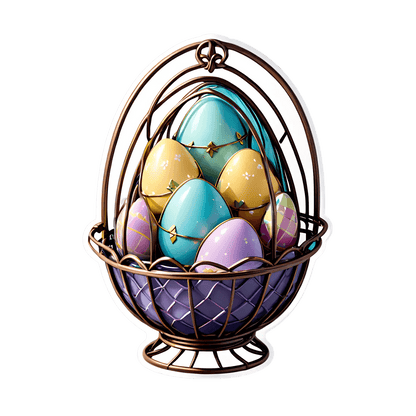 Easter Basket Sticker - Vibrant Egg Design - Heat Press Transfer