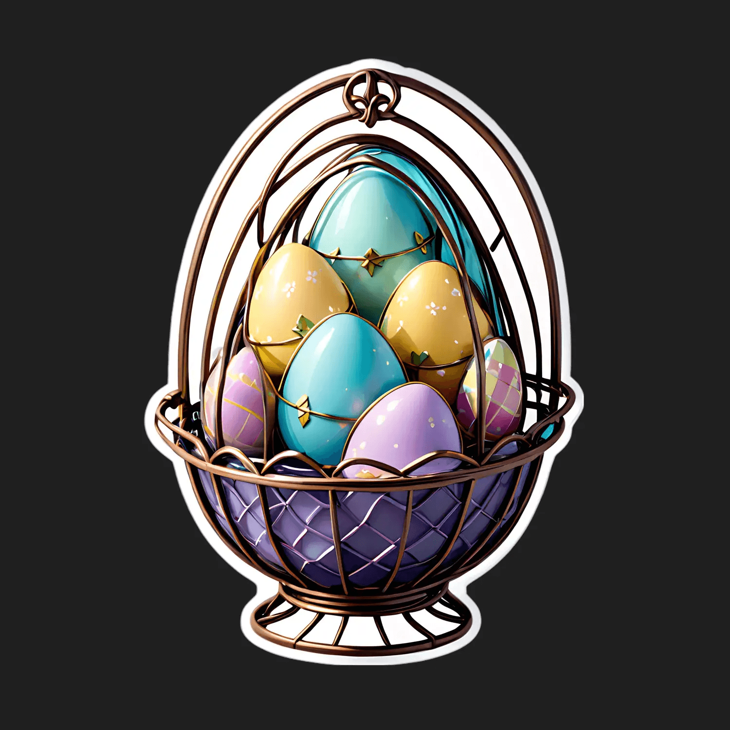 Easter Basket Sticker - Vibrant Egg Design - Heat Press Transfer