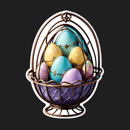 Easter Basket Sticker - Vibrant Egg Design - Heat Press Transfer