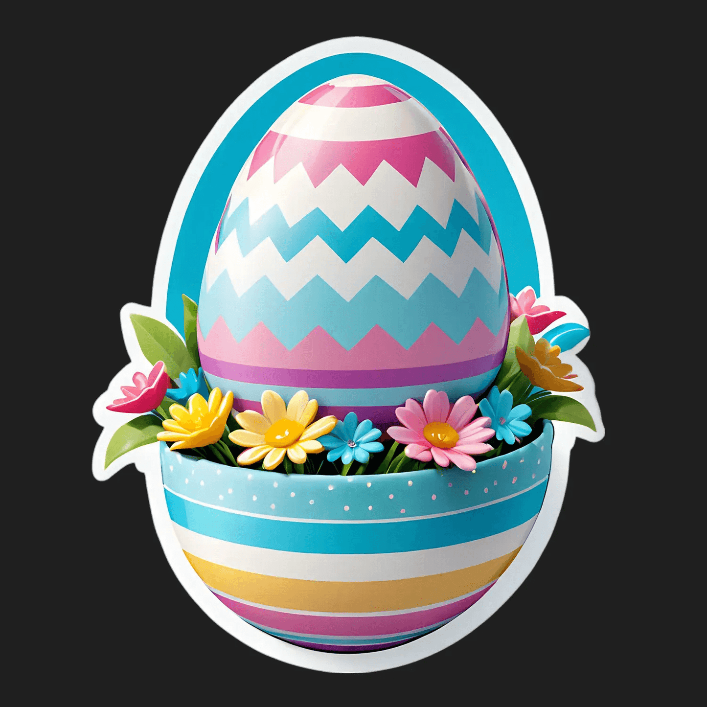 Easter Egg Sticker - Vibrant Floral Design - Heat Press Transfer