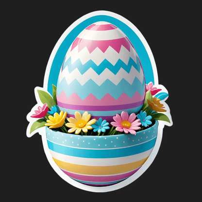 Easter Egg Sticker - Vibrant Floral Design - Heat Press Transfer