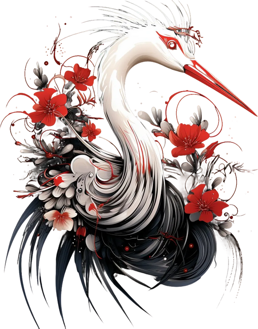 Elegant Crane Floral - DTF Ready to Press - Heat Press Transfer
