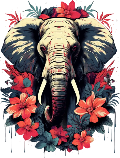 Elephant Floral Art - DTF Ready to Press - Heat Press Transfer