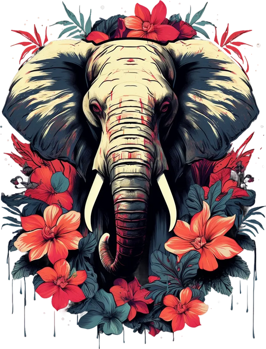 Elephant Floral Art - DTF Ready to Press - Heat Press Transfer