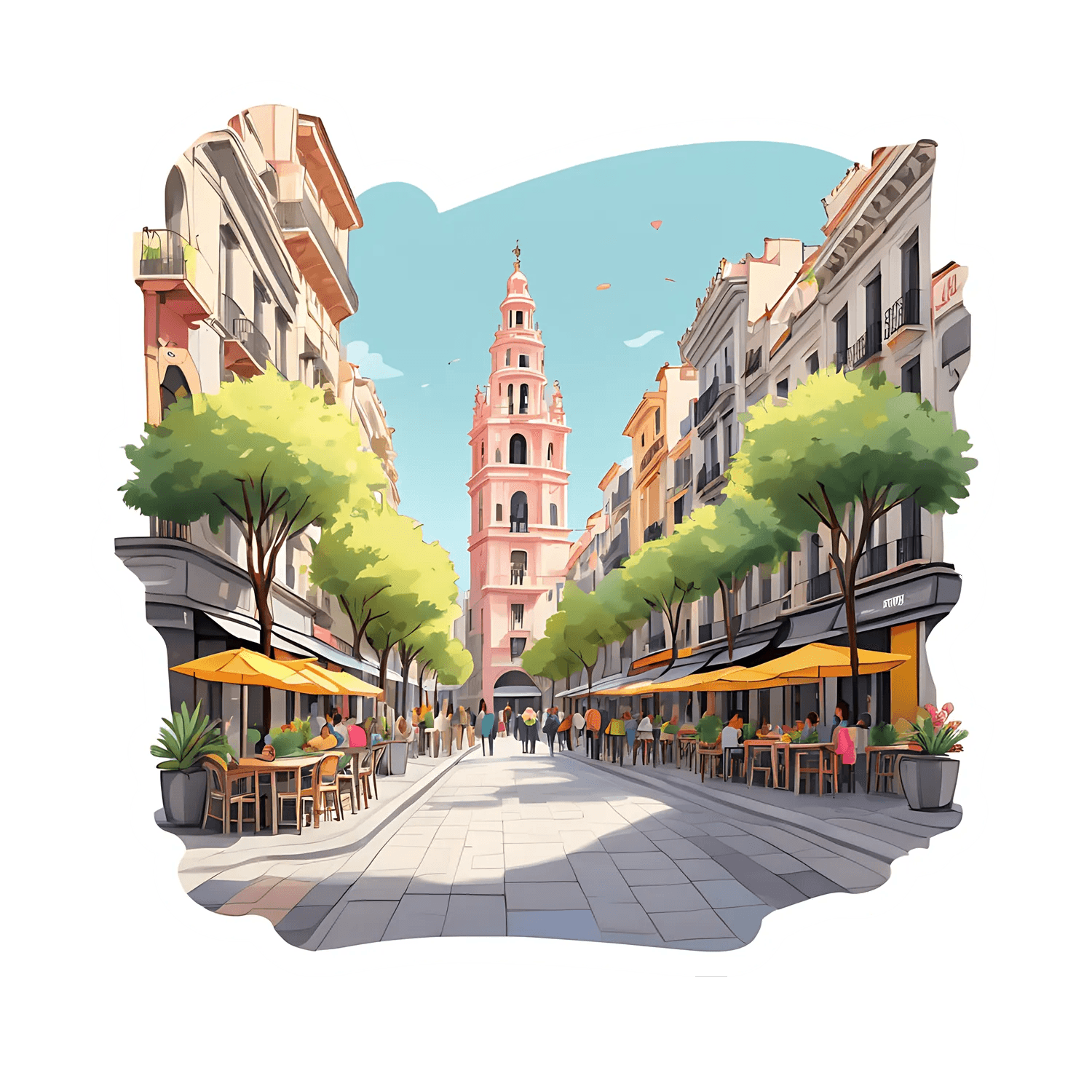 European Cityscape Sticker - Vibrant Urban Scene - Heat Press Transfer