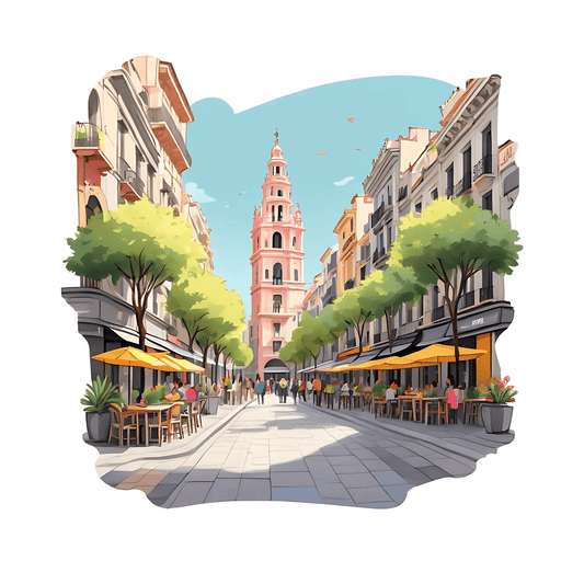 European Cityscape Sticker - Vibrant Urban Scene - Heat Press Transfer