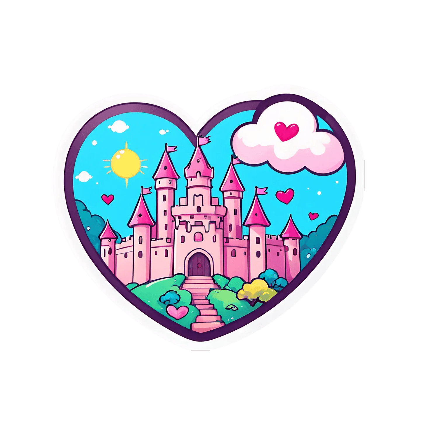 Fairy Tale Castle - Heart Shaped Sticker - Heat Press Transfer