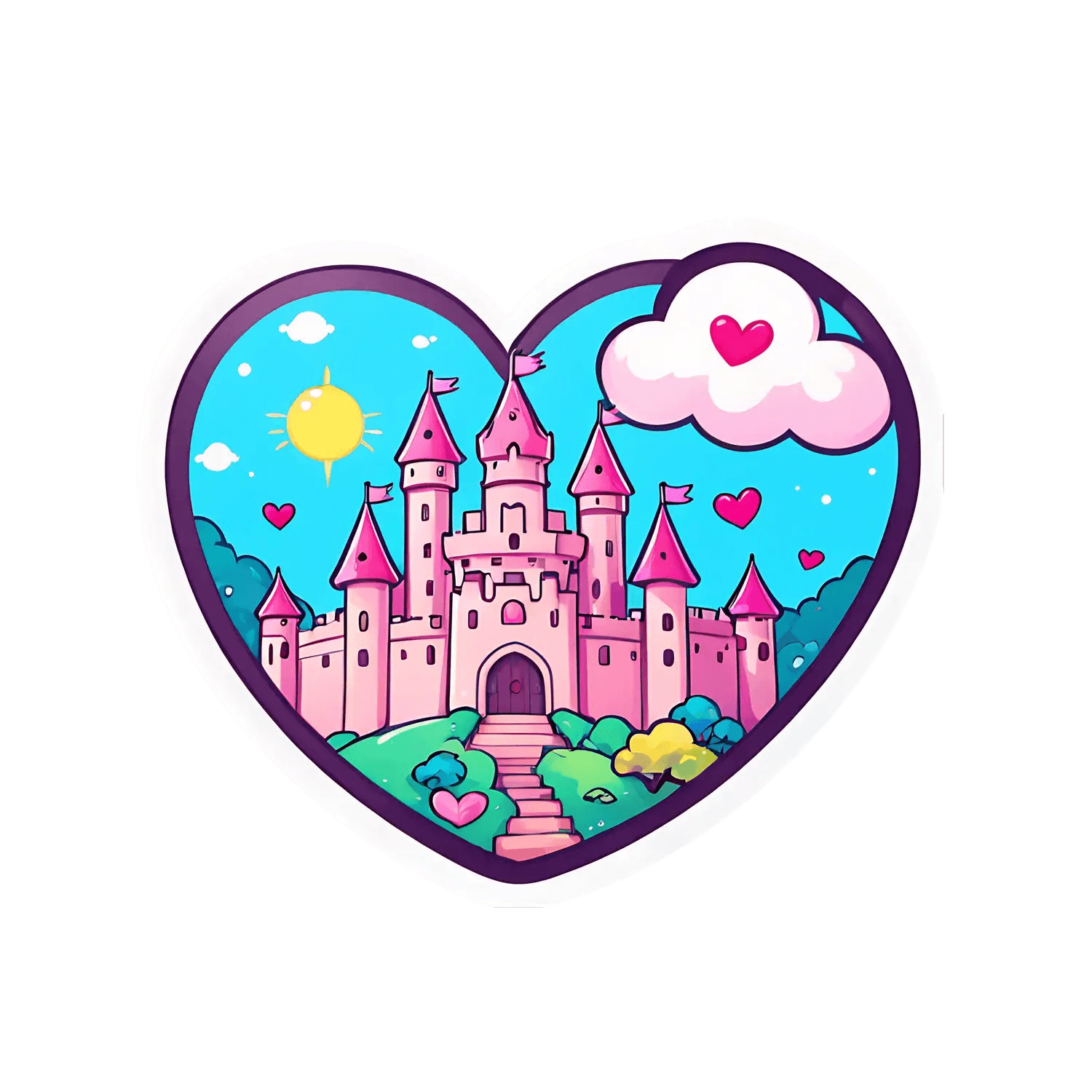 Fairy Tale Castle - Heart Shaped Sticker - Heat Press Transfer