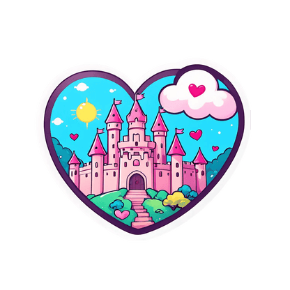 Fairy Tale Castle - Heart Shaped Sticker - Heat Press Transfer