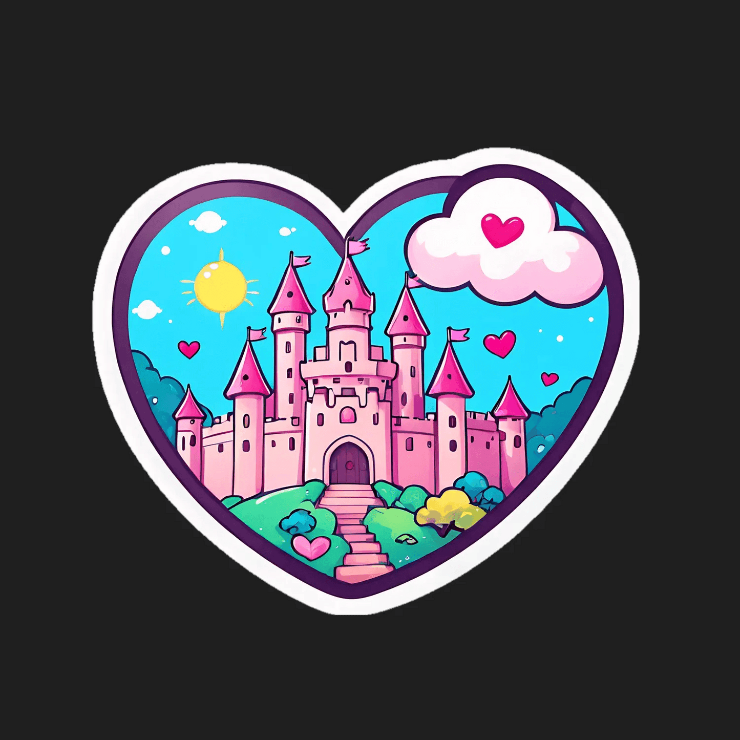 Fairy Tale Castle - Heart Shaped Sticker - Heat Press Transfer